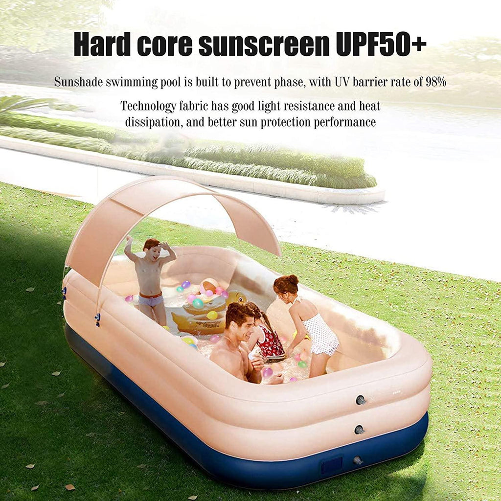 Family Inflatable Kiddie Swimming Pool - Inflatable LounPool with Sunshade Canopy Pool for Kids with One-Button Automatic Inflation,Outdoor Swim Center Water Party,Adults, Infant, Garden, Backyard