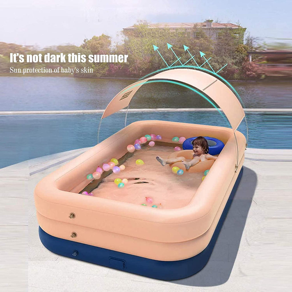 Family Inflatable Kiddie Swimming Pool - Inflatable LounPool with Sunshade Canopy Pool for Kids with One-Button Automatic Inflation,Outdoor Swim Center Water Party,Adults, Infant, Garden, Backyard