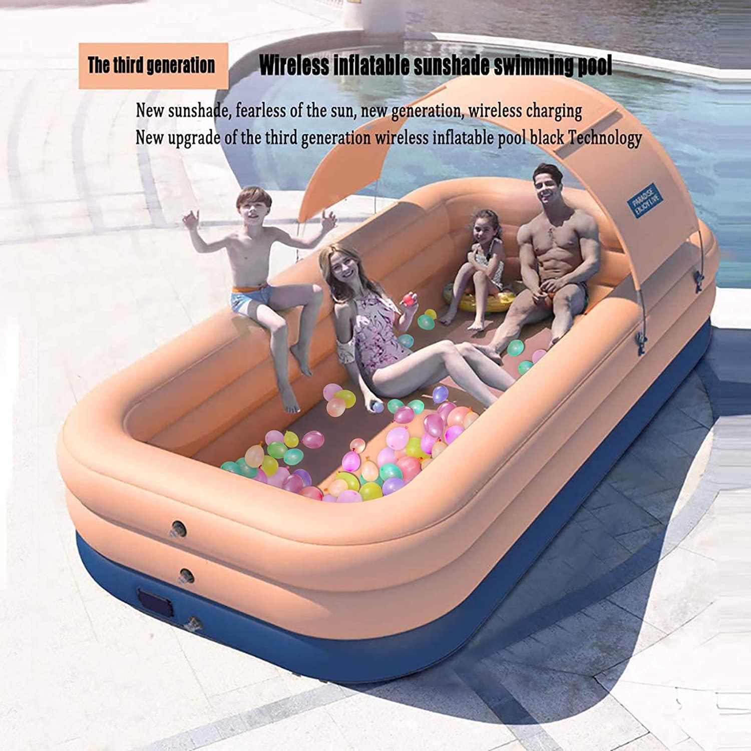 Family Inflatable Kiddie Swimming Pool - Inflatable LounPool with Sunshade Canopy Pool for Kids with One-Button Automatic Inflation,Outdoor Swim Center Water Party,Adults, Infant, Garden, Backyard