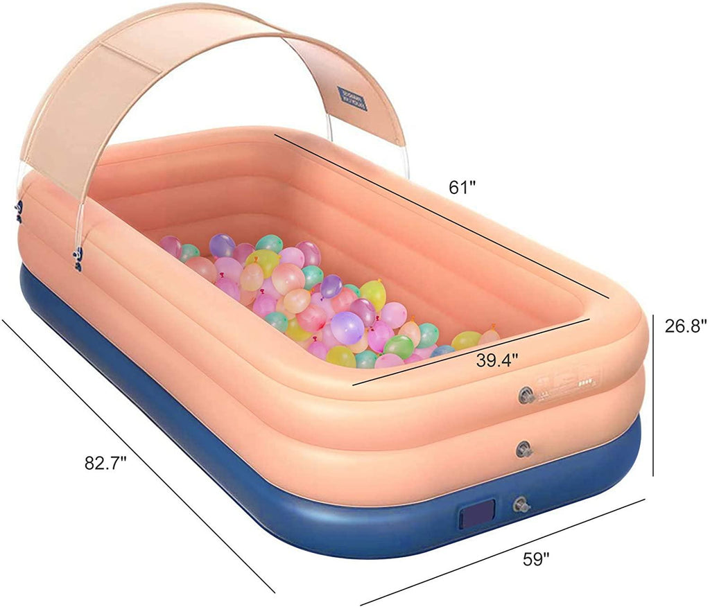 Family Inflatable Kiddie Swimming Pool - Inflatable LounPool with Sunshade Canopy Pool for Kids with One-Button Automatic Inflation,Outdoor Swim Center Water Party,Adults, Infant, Garden, Backyard
