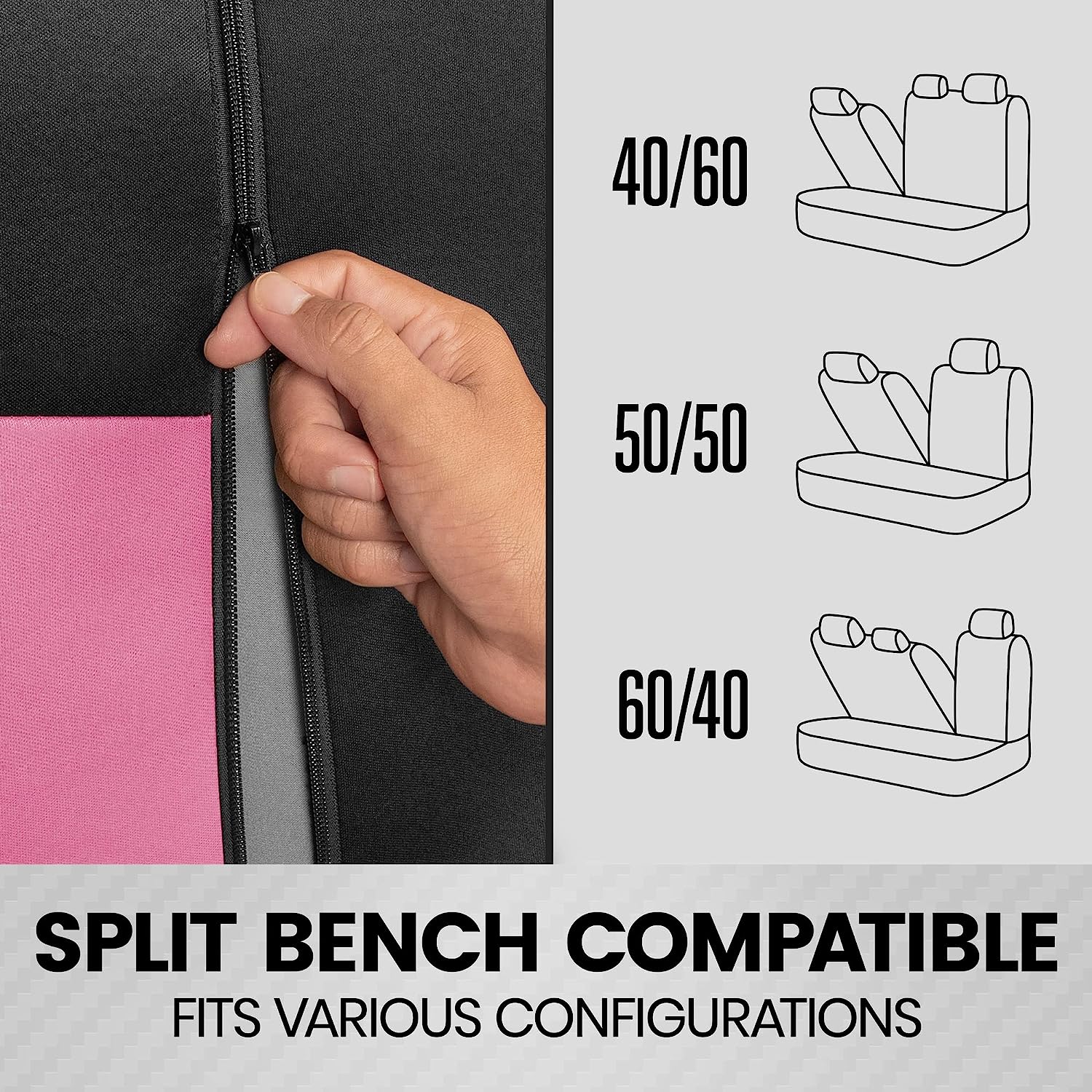 BDK PolyPro Car Seat Covers Full Set in Pink on Black – Front and Rear Split Bench Seat Covers for Cars, Easy to Install Car Seat Cover Set, Car Accessories for Auto Trucks Van SUV