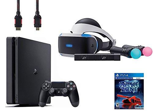 PlayStation VR Start Bundle 5 Items:VR Headset,Move Controller,PlayStation CamMotion Sensor, Sony PS4 Slim 1TB Console - Jet Black,VR Game Disc PSVR Battlezone