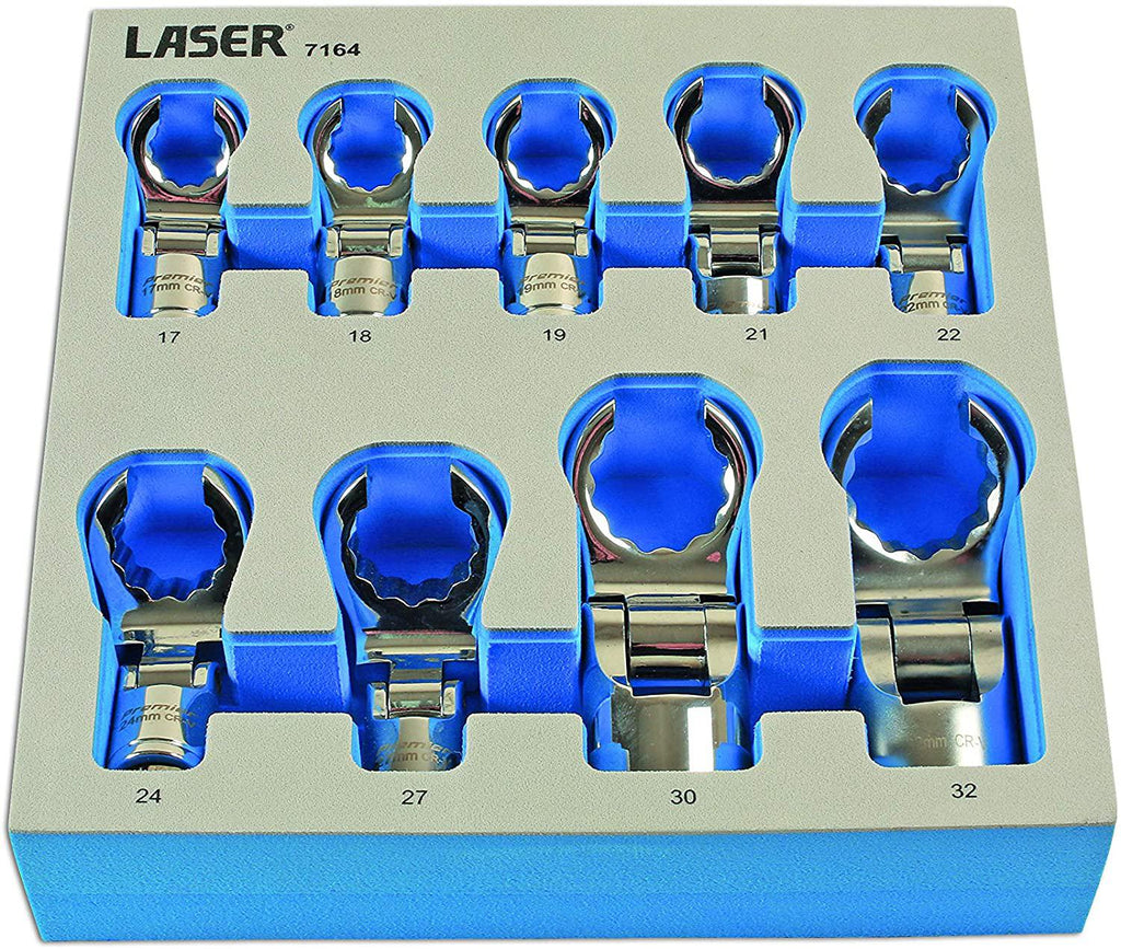 Laser 7164 Tools-Flexible Crows Foot Wrench Set 1/2" D 9pc-7164