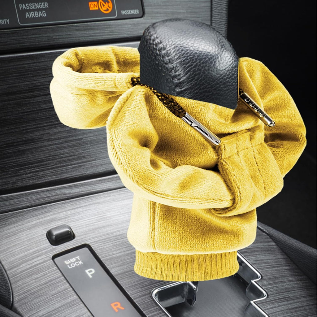 ZHSMS Gear Shift Cover, Universal Shift Knob Cover, Funny Sweater Hoodie for Gearshift, 4.7 Inch Car Shifter Stick Protector Decoration(Yellow)