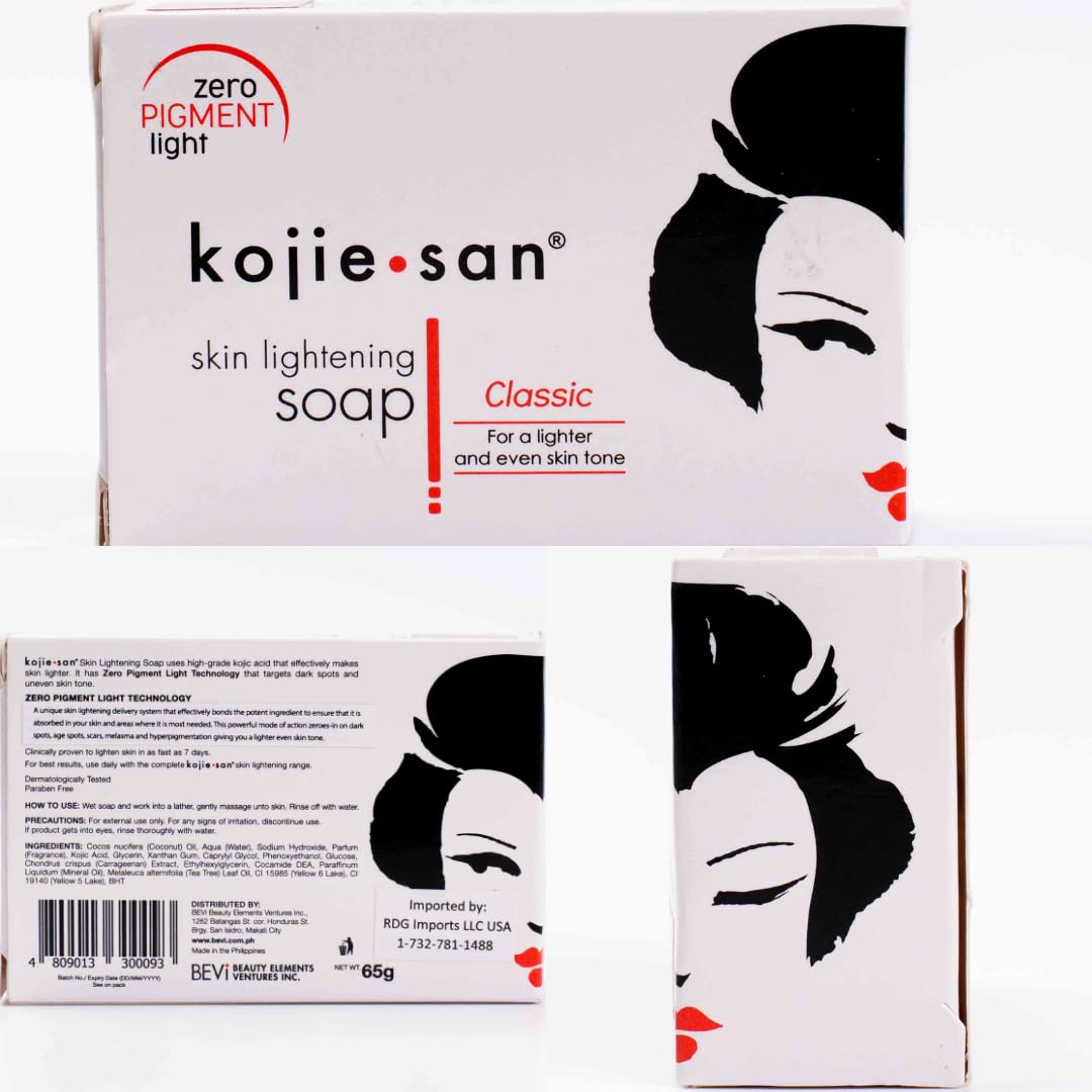 Kojie San Skin Lightening Authentic Kojic Acid Soap Even and Lighten Skin Tone - 1 x 65g Bar