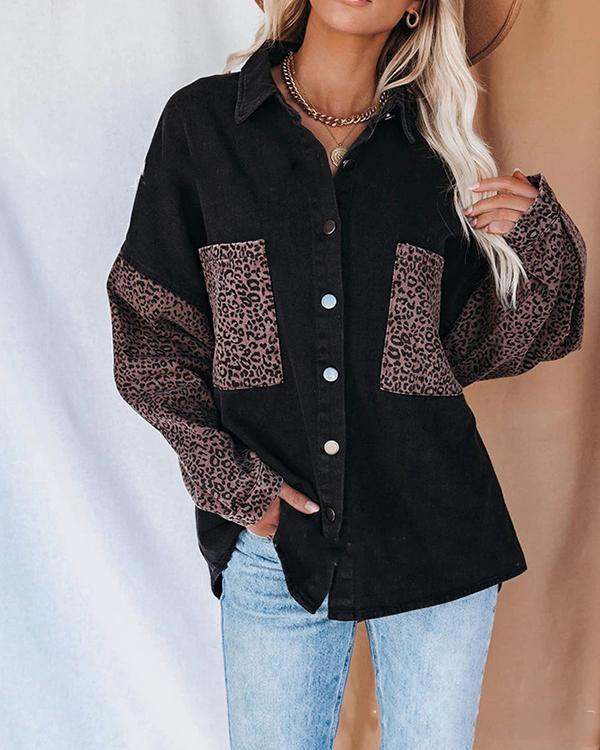cool bf denim jacket leopard patchwork loose coat