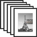 upsimples 16x20 Picture Frame Set of 5, Display Pictures 11x14 with Mat or 16x20 Without Mat,Wall Gallery Poster Frames,Black