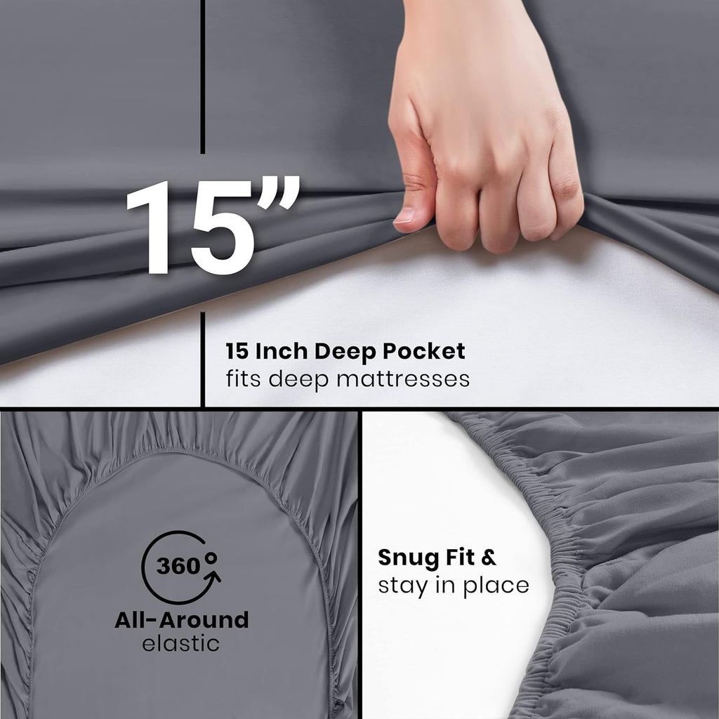 Utopia Bedding Queen Fitted Sheet - Bottom Sheet - Deep Pocket - Soft Microfiber -Shrinkage and Fade Resistant-Easy Care -1 Fitted Sheet Only (Grey)