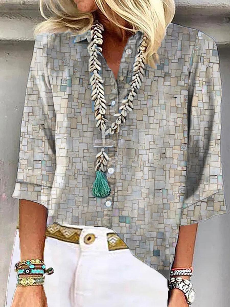 Casual Printed V-neck Long-sleeved Casual Blouse
