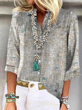 Casual Printed V-neck Long-sleeved Casual Blouse