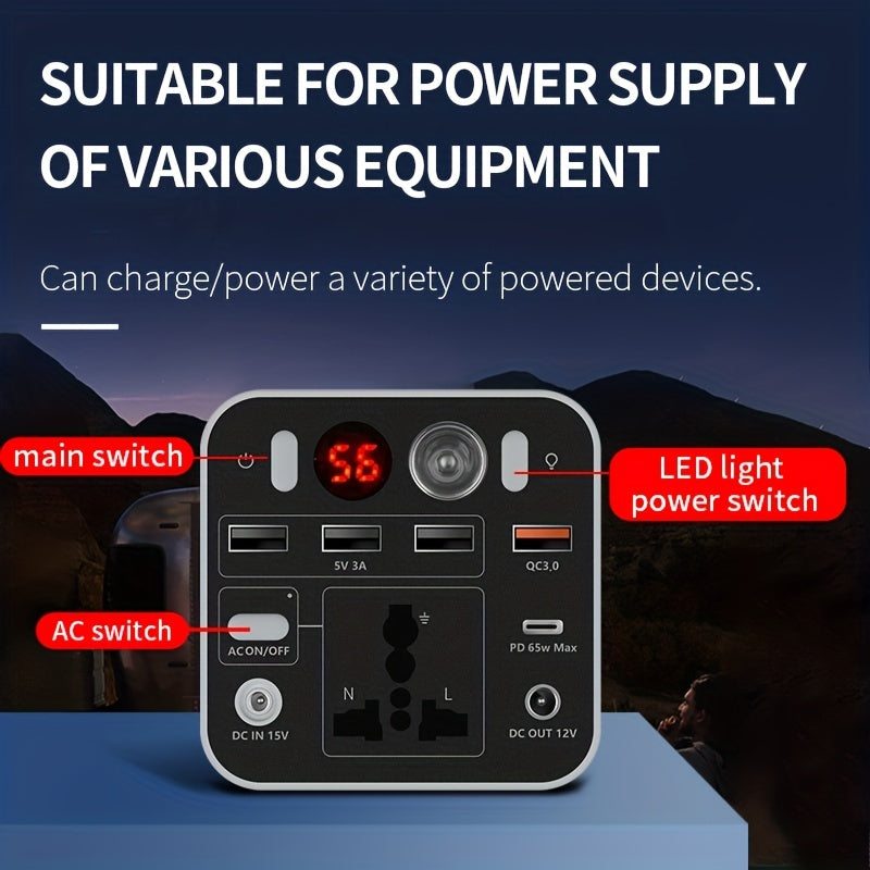 53000mAh Camping Battery Power Station, 198wh Portable Power Bank, With 110V AC Outlet, DC/PD Twoway Fast Charge, Outdoor Generator, LED Light, 4 USB