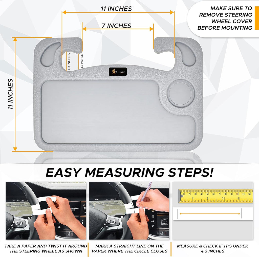 EcoNour 2 in 1 Car Steering Wheel Tray (Grey) | Multipurpose Car Steering Wheel Desk for Laptop and Food | Car Tray for Eating | Steering Wheel Accessories