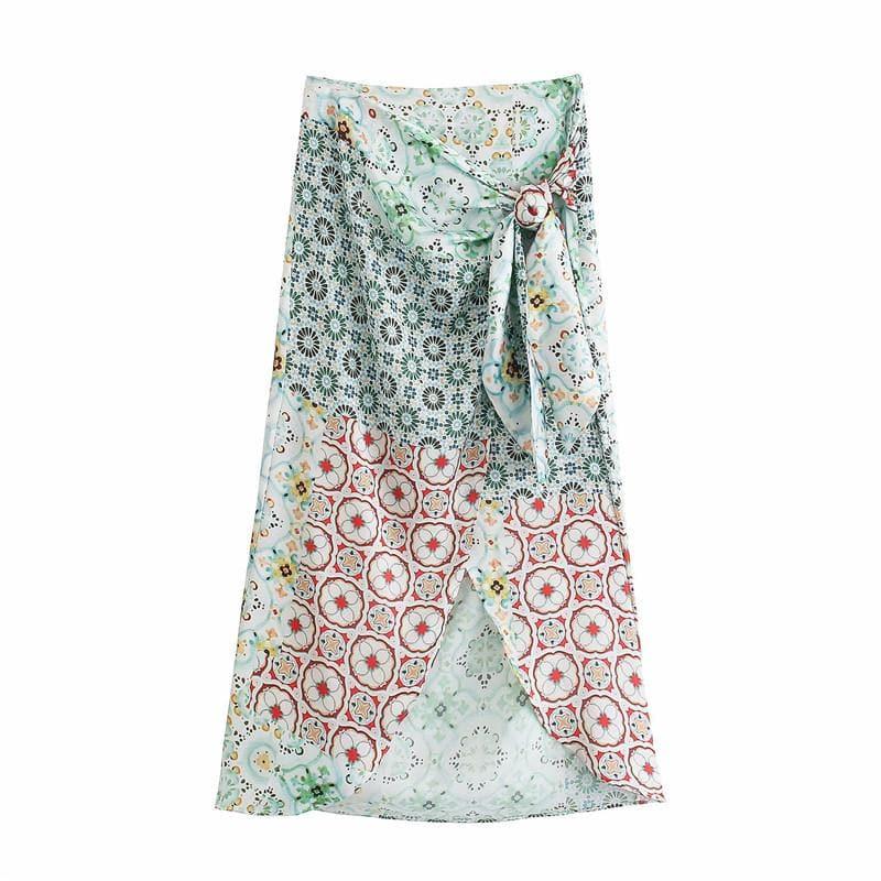 vintage  high waist knotted wrap midi skirt