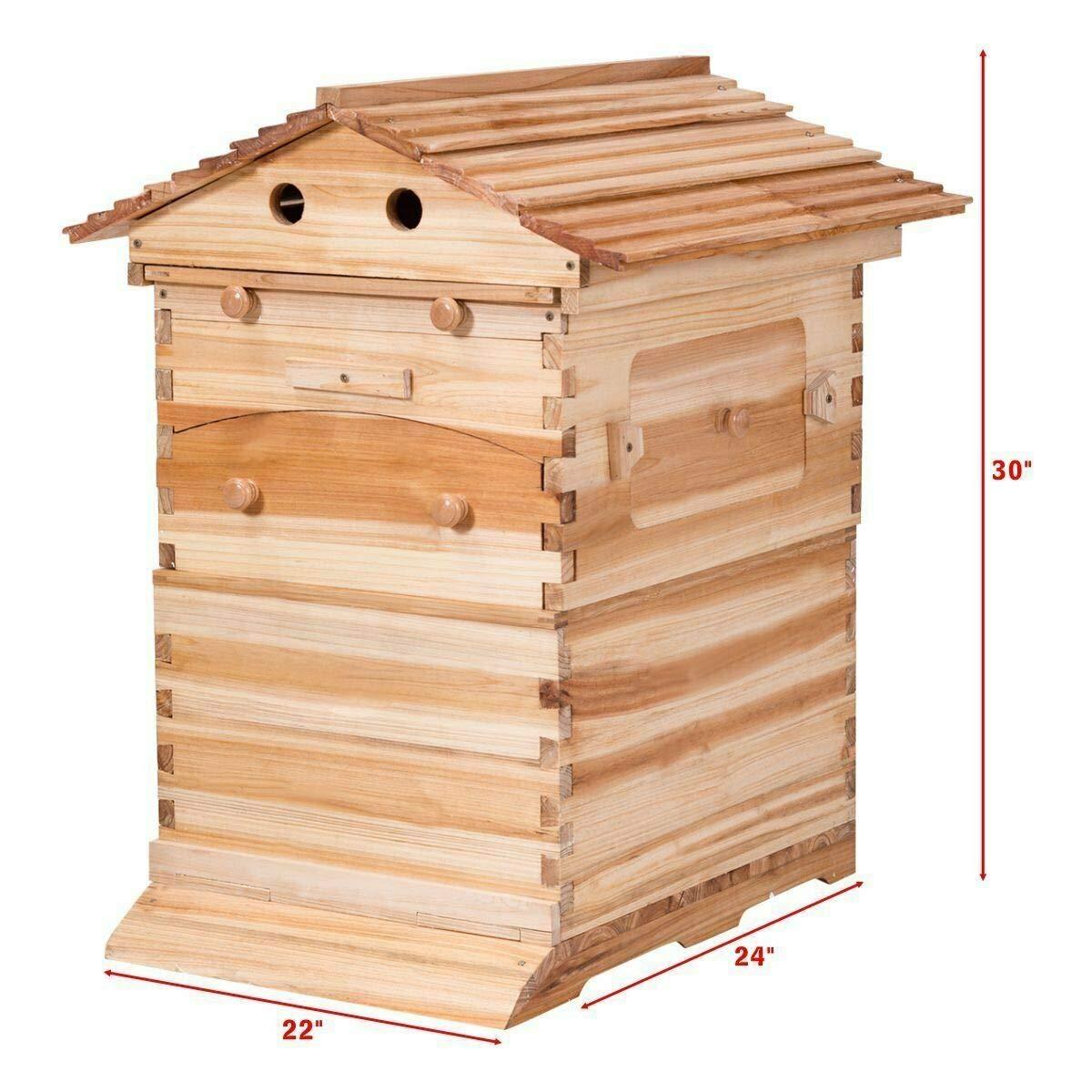 Lwestine Hive Beehive kit Automatic Wooden bee hive House kit Beehive Boxes with 7 Peice Comb Honey Frames for Beginning and Professional Beekeepers