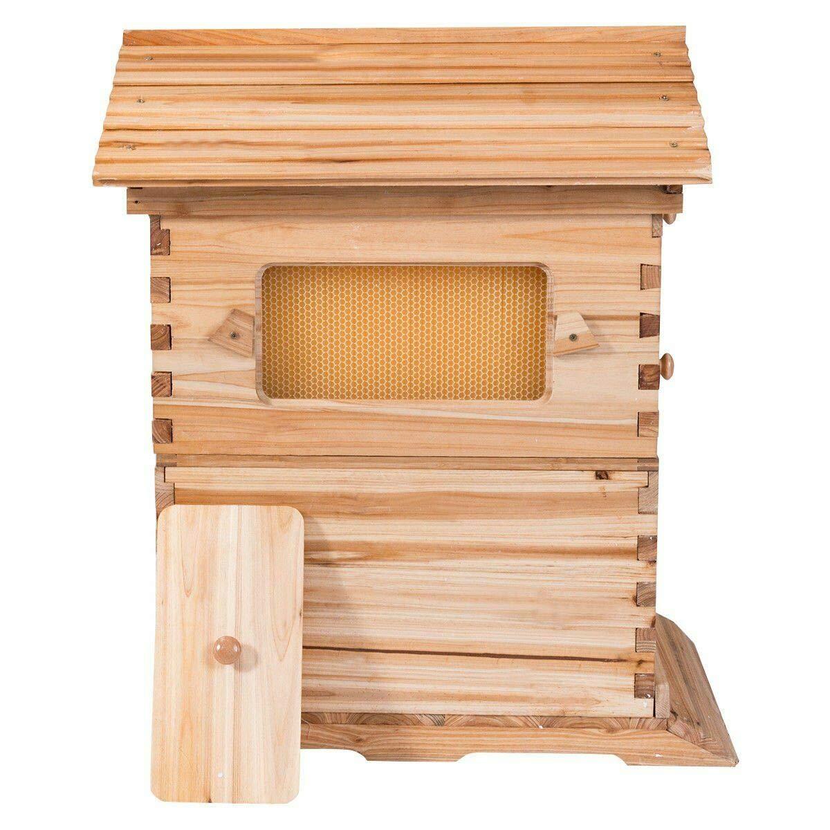 Lwestine Hive Beehive kit Automatic Wooden bee hive House kit Beehive Boxes with 7 Peice Comb Honey Frames for Beginning and Professional Beekeepers