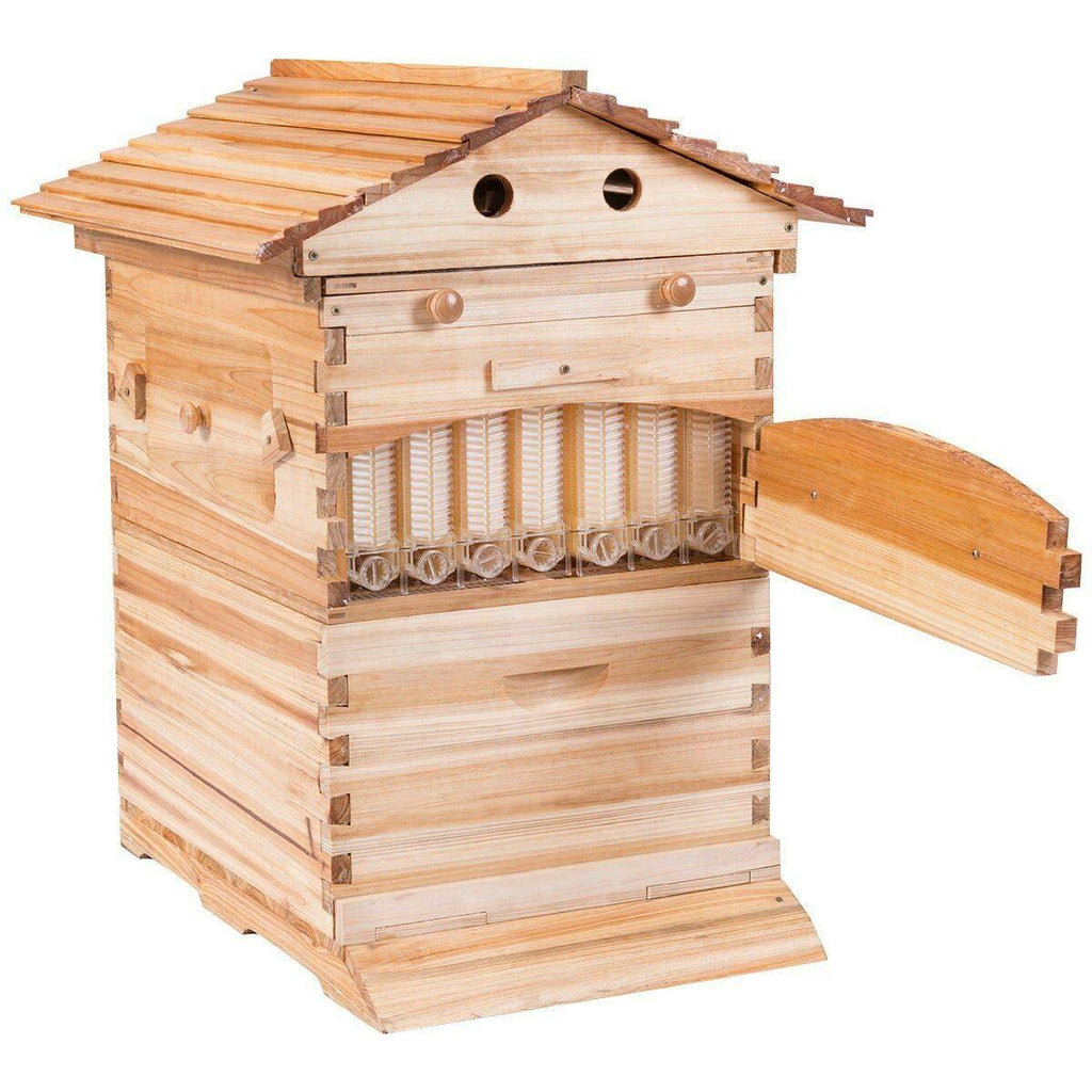 Lwestine Hive Beehive kit Automatic Wooden bee hive House kit Beehive Boxes with 7 Peice Comb Honey Frames for Beginning and Professional Beekeepers