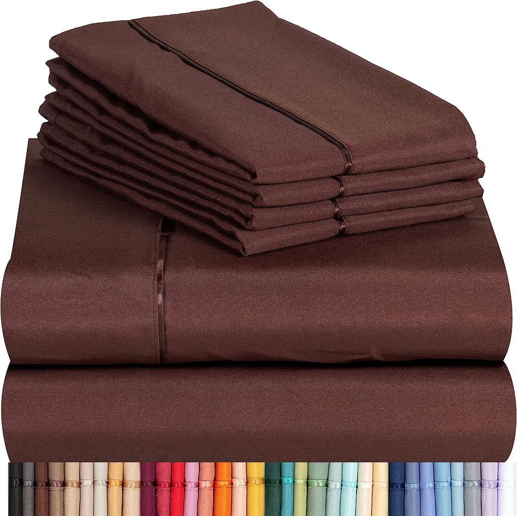 LuxClub 6 PC Full Size Sheet Set Bamboo Sheets Deep Pockets 18" Eco Friendly Wrinkle Free Cooling Sheets Machine Washable Hotel Bedding Silky Soft - Brown Full