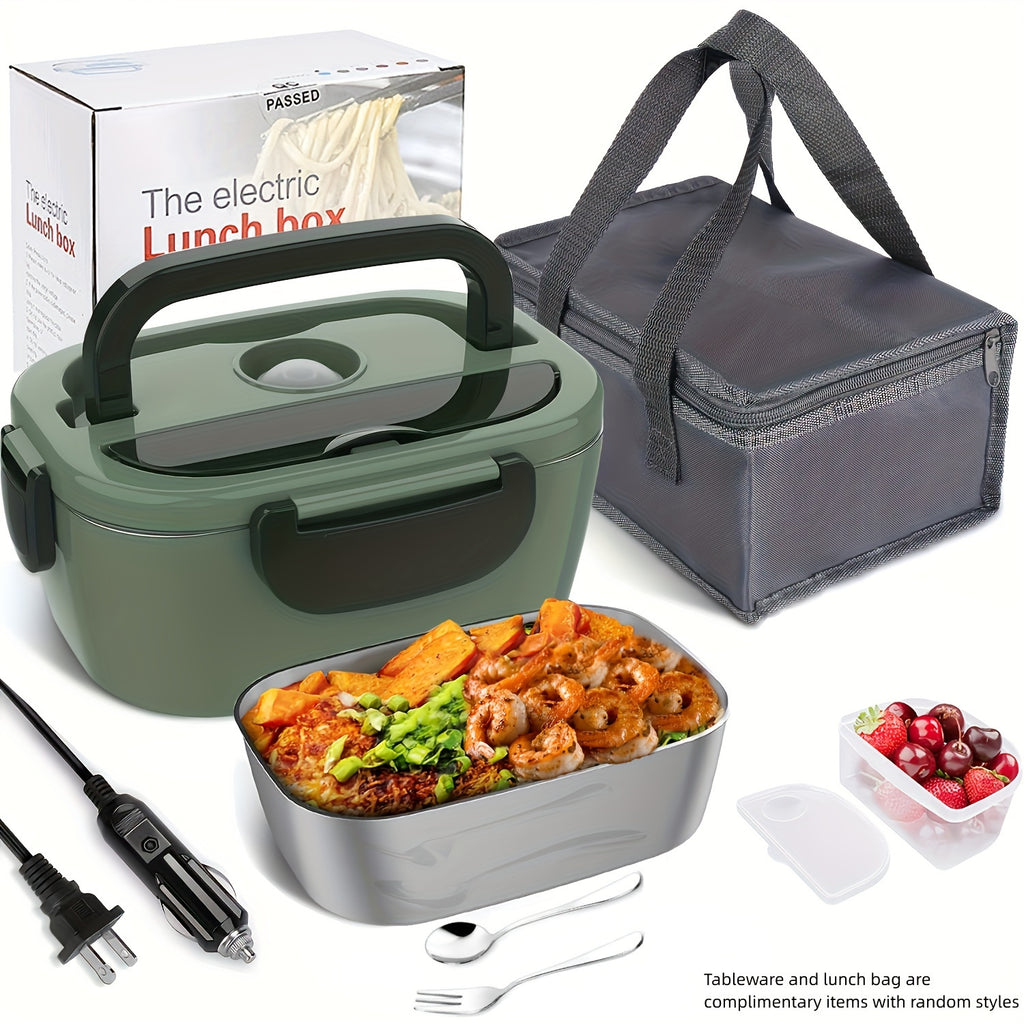 Electric Lunch Box Food Warmer Portable For Car &amp; Home - Leak Proof, Lunch Microwave For Truckers With  Steel Container 50.72 oz, 110V/12V/24V