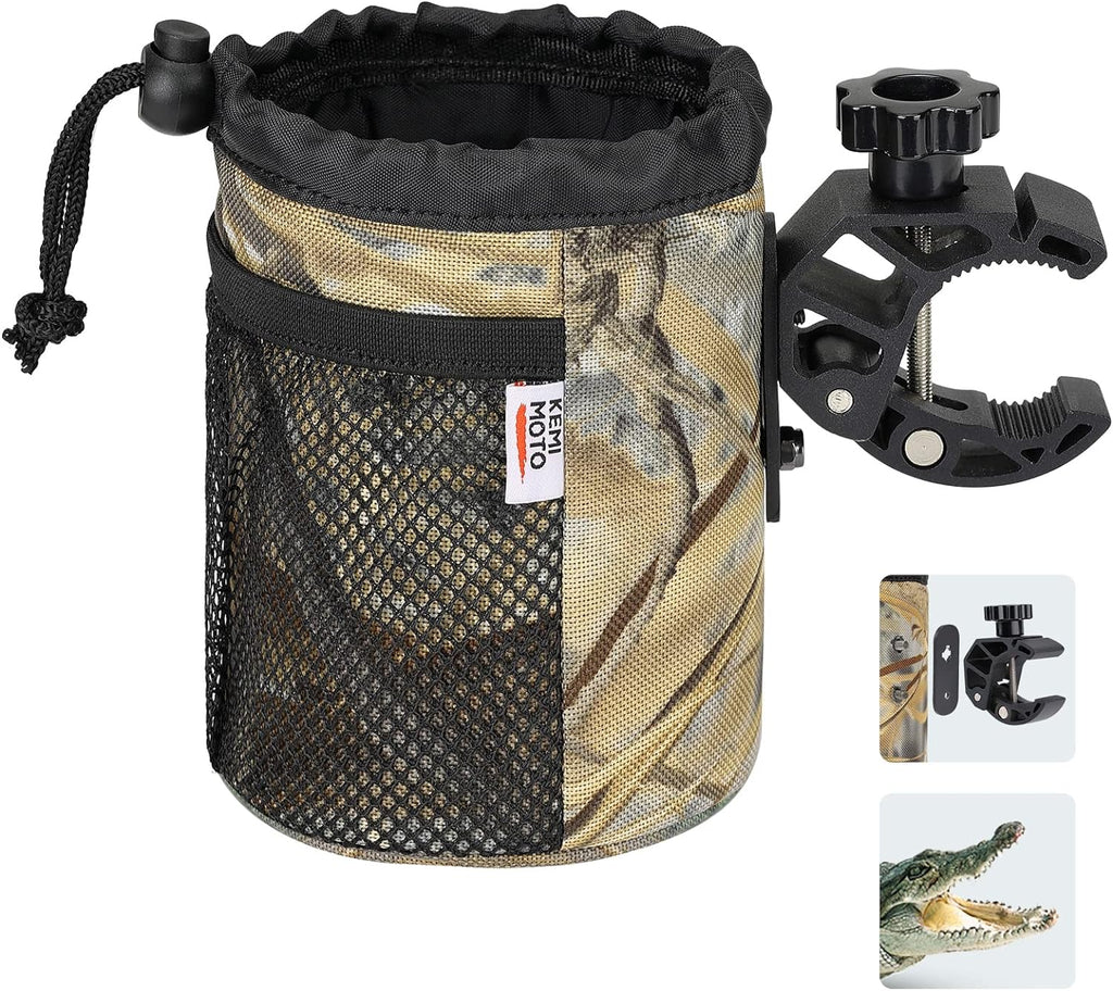kemimoto Walker Cup Holder, Oxford Fabric Motorcycle Drink Holder with 0.6"-1.5" Alligator Clamp, Universal Water Bottle Holder for Motorcycle, ATV, Scooter, Boat, Kayak, Bike, Walker,Yellow Camo