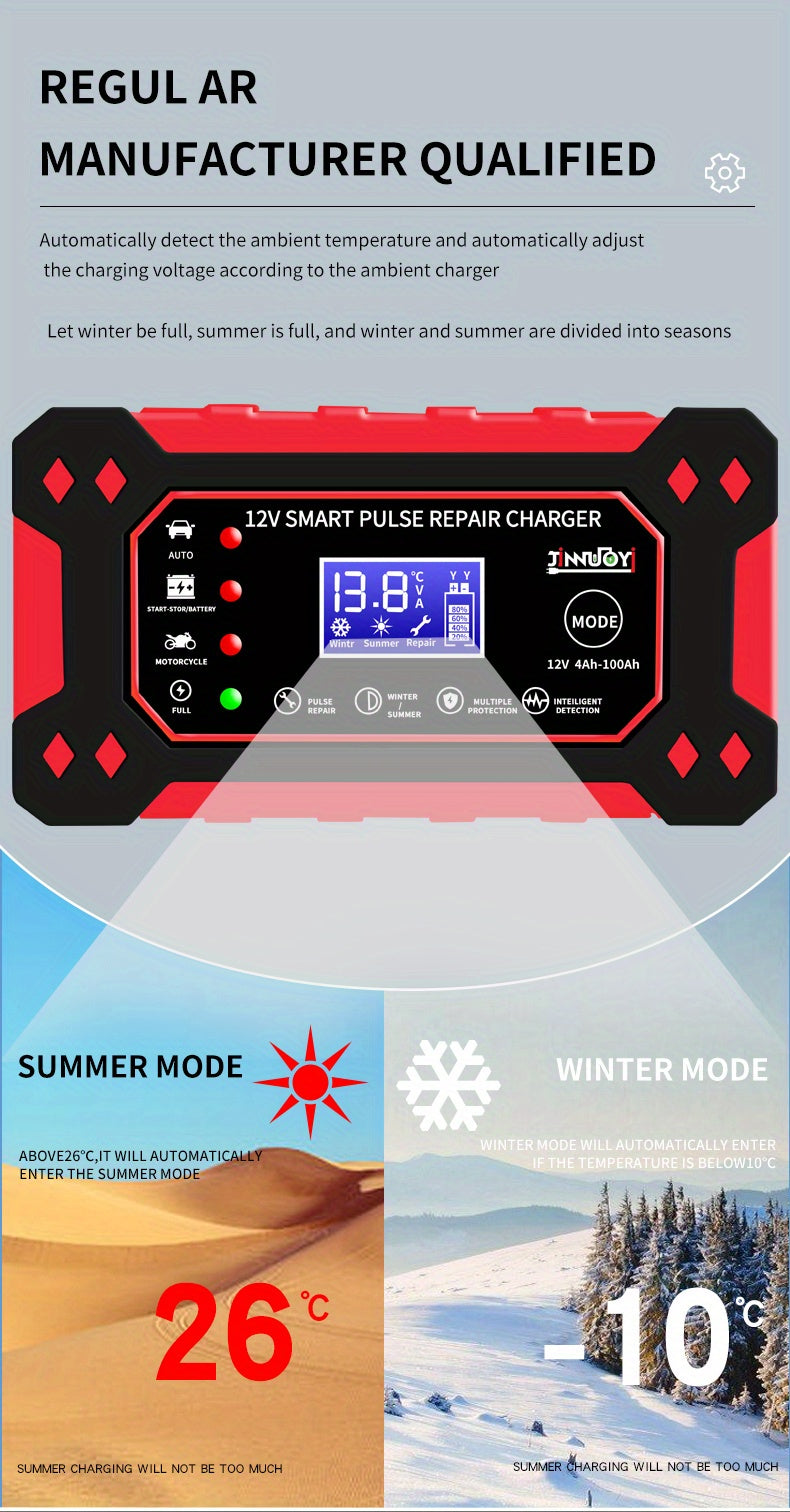 12V/6A Full Automatic Car Battery Charger Pulse Repair Charger For Car Truck Motorcycle Lawn Mower AGM/Gel Lead Acid Battery