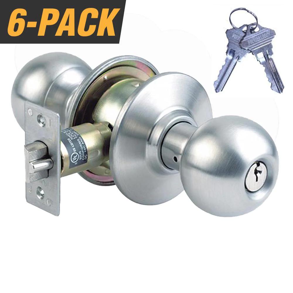 Steel Grade 2 Entry Door Knob with 12 SC1 Keys (6-Pack, Keyed Alike)