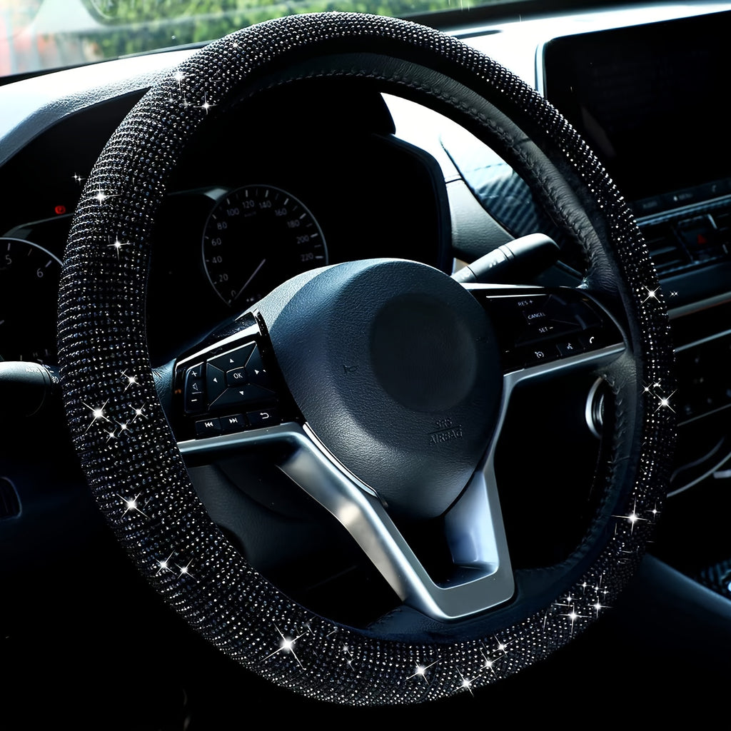 Sparkle And Shine: Universal Artificial Diamond Car Steering Wheel Cover Set