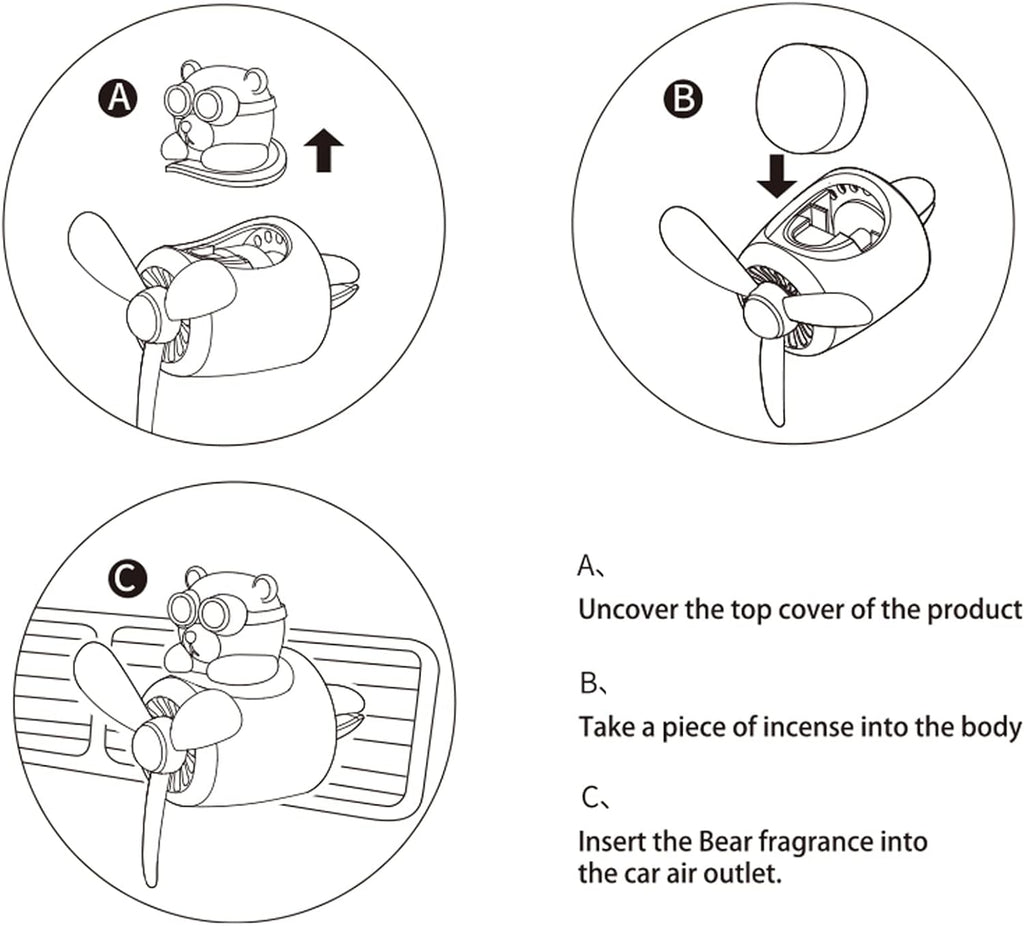 Cacacece Car Air Fresheners Cute Bear Pilot Car Diffuser Rotating Propeller Automotive Air Outlet Creative Car Perfume Air Freshener for Car(Replacement Refill Pads Only Use for Freesia&amp;Morning Fresh