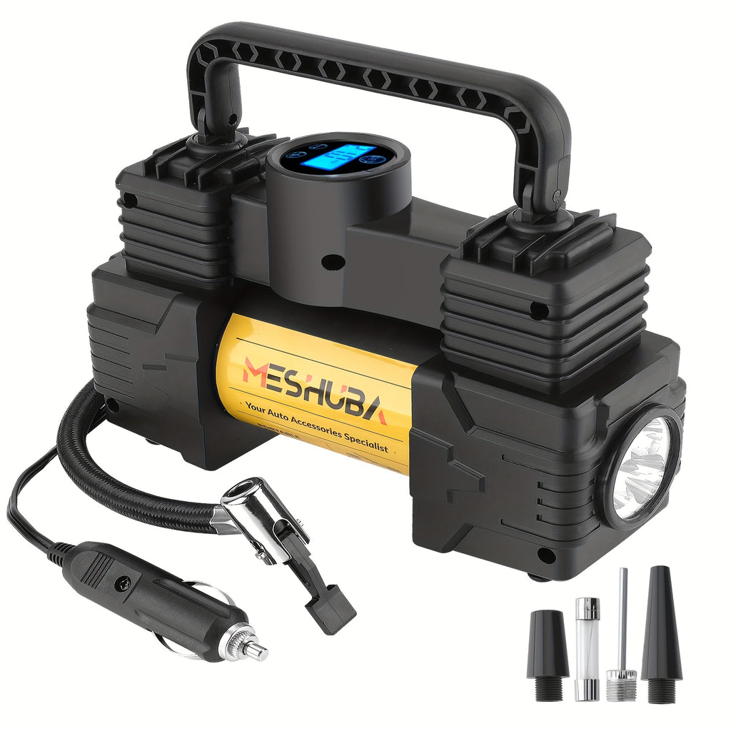 MESHUBA Tire Inflator 12V Portable Air Compressor, 150PSI Air Pump For Car Tires With Digital Pressure GauFor Car Bike Motor Ball, Yellow