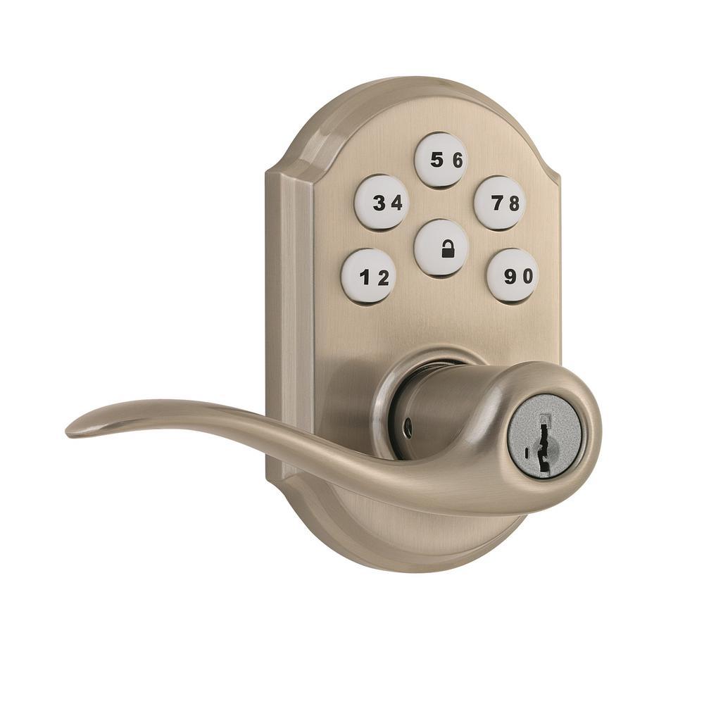 Z-Wave SmartCode Lifetime Satin Nickel Electronic Tustin Door Lever Featuring SmartKey Security