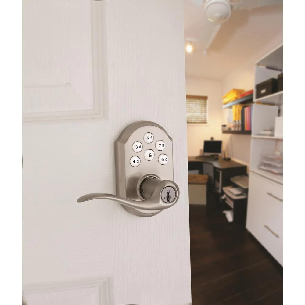 Z-Wave SmartCode Lifetime Satin Nickel Electronic Tustin Door Lever Featuring SmartKey Security