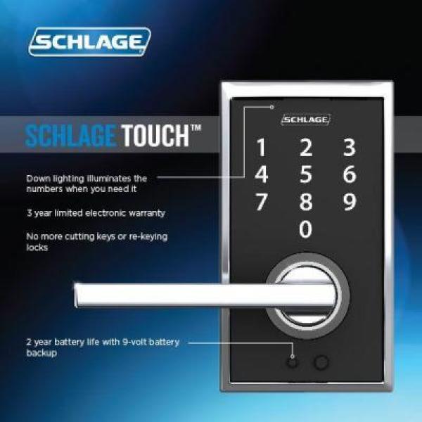 Century Matte Black Electronic Door Lock with Latitude Door Lever