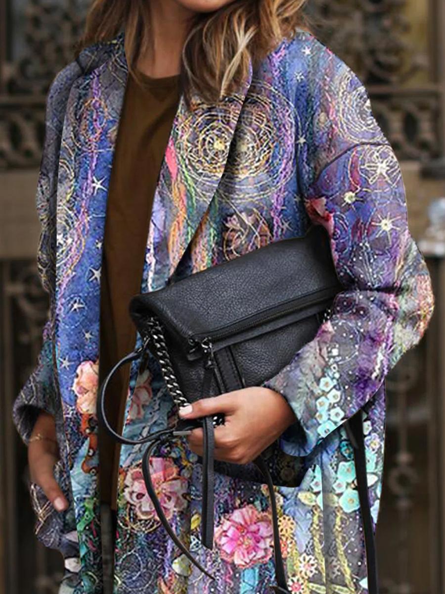 Double Pocket Floral Print Casual Jacket
