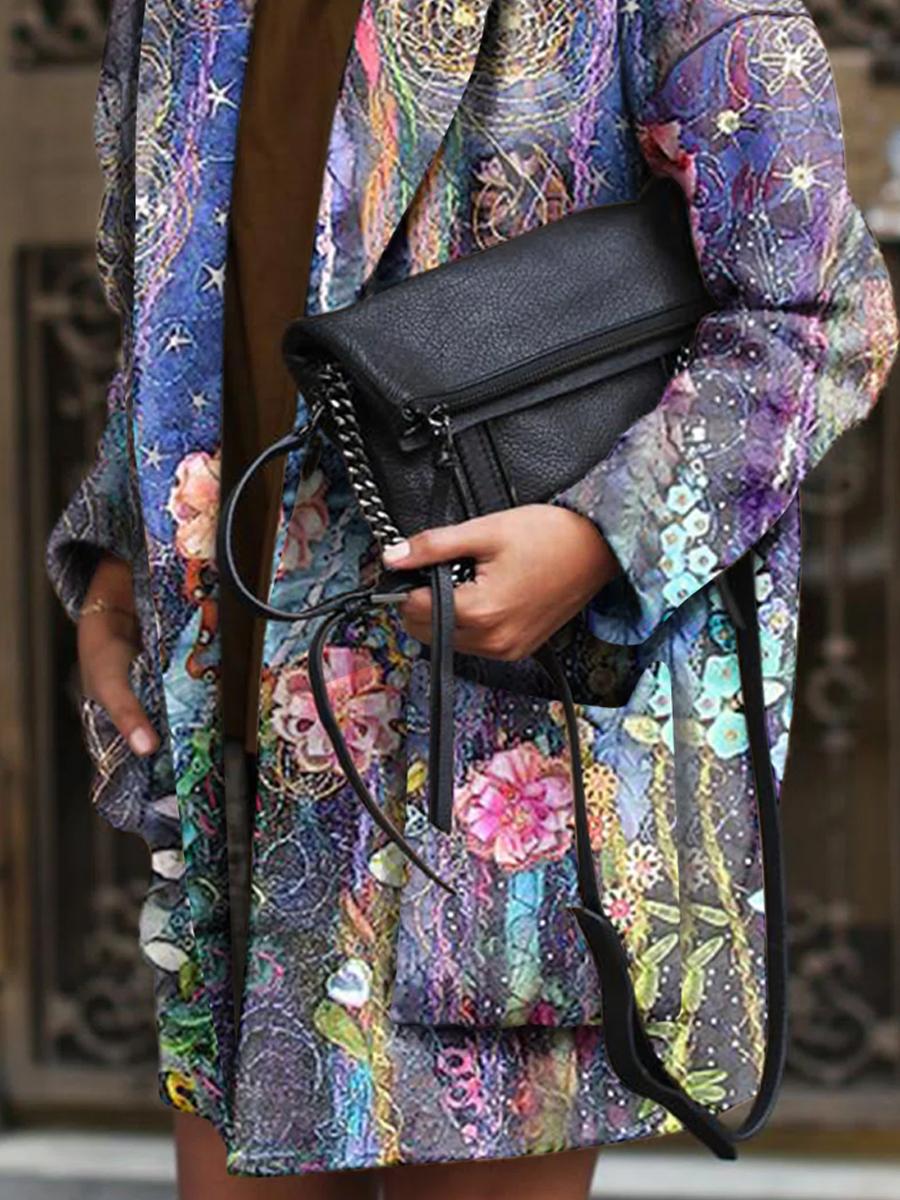 Double Pocket Floral Print Casual Jacket