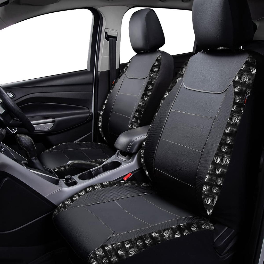 Flying Banner car seat Covers Fashion Faux Leather Gray Skull Full Set Rear Bench Split Easy installations car Truck SUV