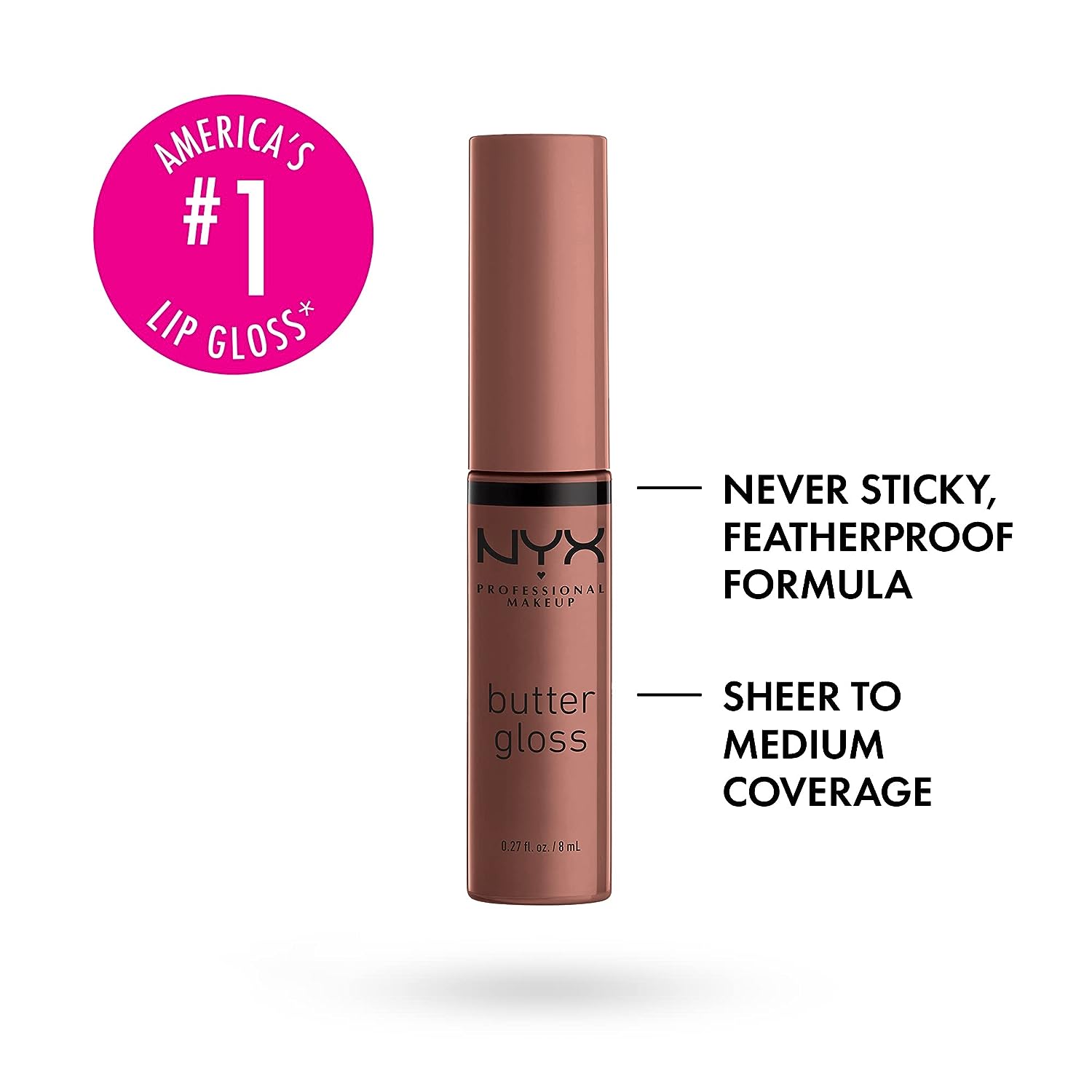 NYX PROFESSIONAL MAKEUP Butter Gloss Brown Sugar, Non-Sticky Lip Gloss - Butterscotch (Neutral Light Brown)