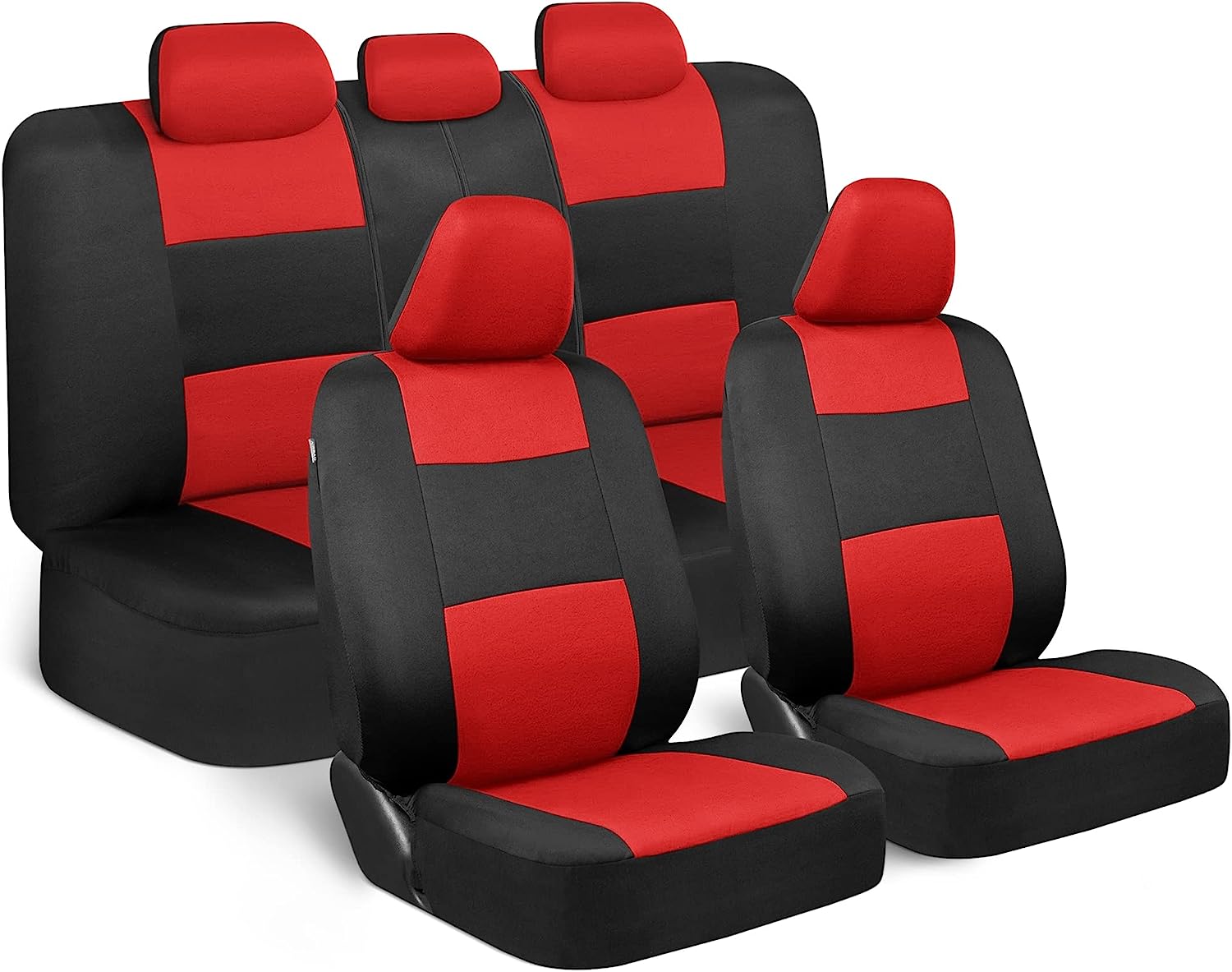 BDK PolyPro Car Seat Covers Full Set in Red on Black – Front and Rear Split Bench Seat Covers, Easy to Install, Accessories for Auto Trucks Van SUV