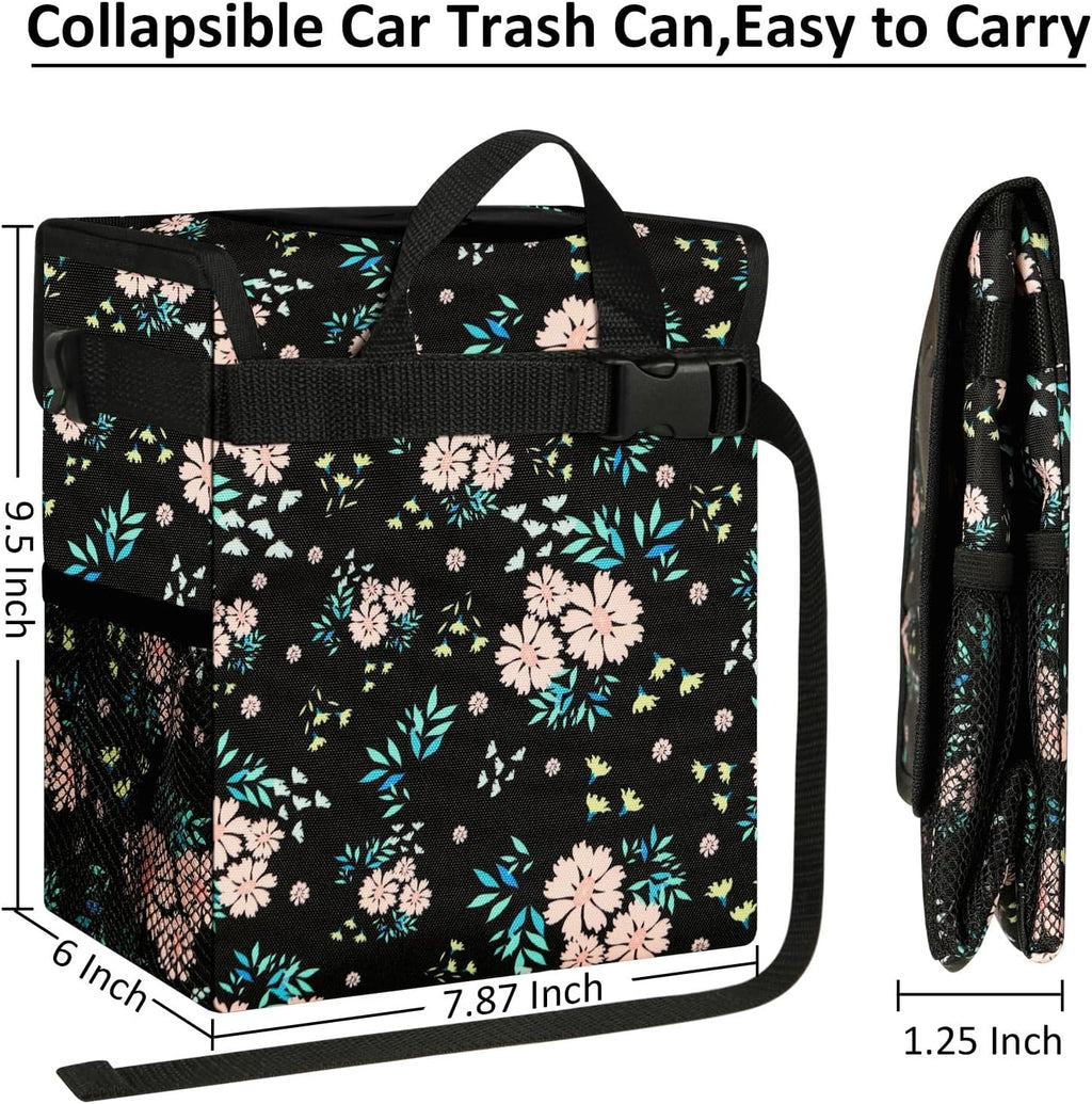 ELONGRIVER Car Trash Can Bin for Car Back Seat Leak Proof, Cute Car Trash Bag Hanging, Vehicle Trash Can for SUV Truck Van, Automotive Car Garbage Cans Front Seat Colorful Floral
