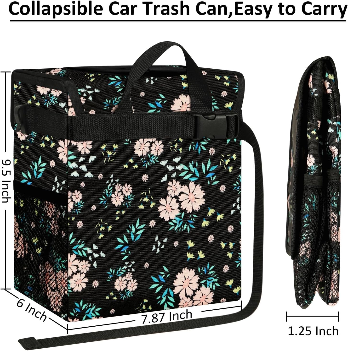 ELONGRIVER Car Trash Can Bin for Car Back Seat Leak Proof, Cute Car Trash Bag Hanging, Vehicle Trash Can for SUV Truck Van, Automotive Car Garbage Cans Front Seat Colorful Floral
