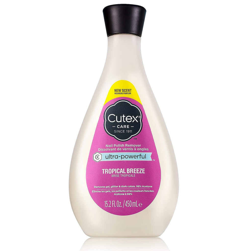 Cutex Gel Nail Polish Remover, Ultra-Powerful &amp; Removes Glitter and Dark Colored Paints, Tropical Breeze Scent, 15.2 Fl Oz