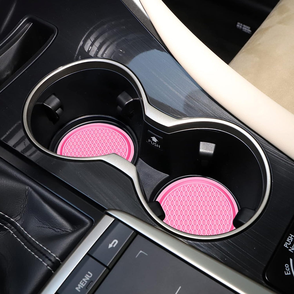 SINGARO Car Cup Coaster, 4PCS Universal Non-Slip Cup Holders Embedded in Ornaments Coaster, Car Interior Accessories, Pink