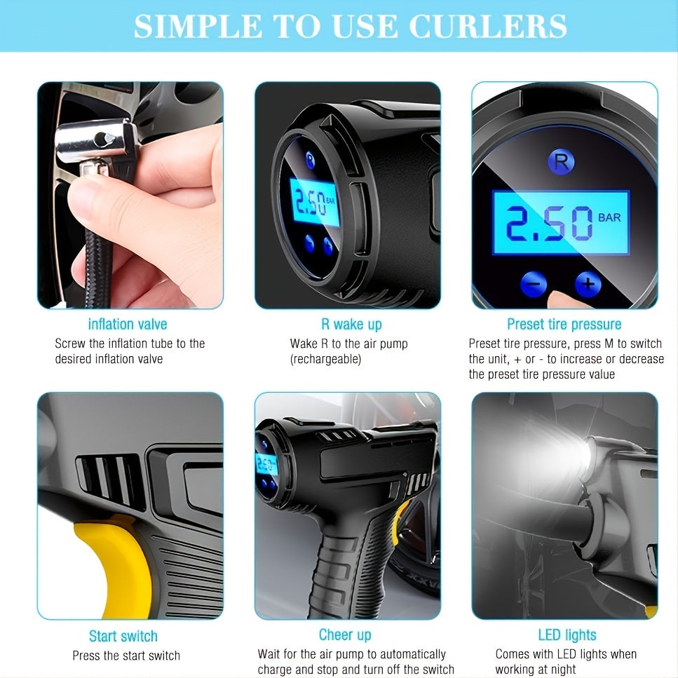 120W Wireless Rechargeable Air Compressor: Portable &amp; Automatic Tire Inflator For Your Car!