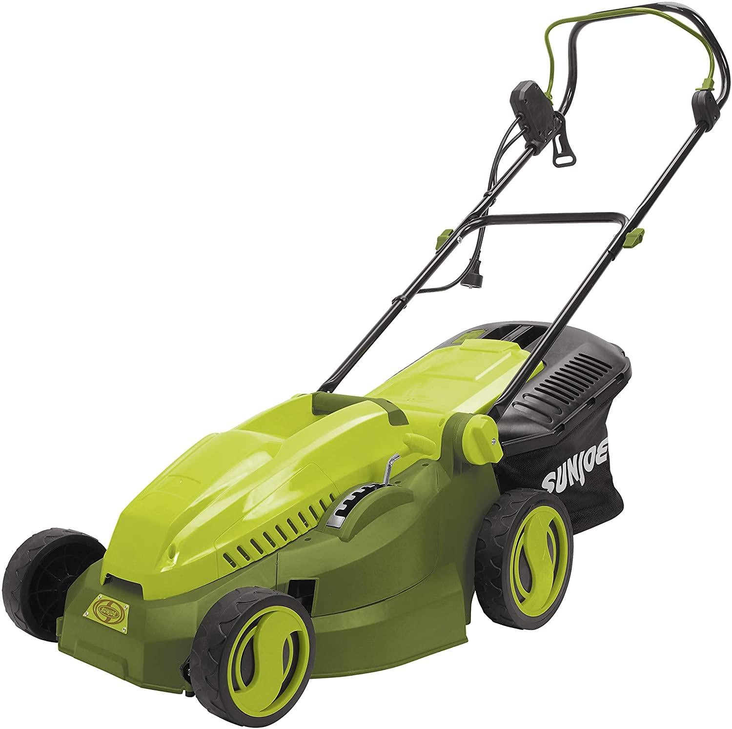 Sun Joe MJ402E 16-Inch 12-Amp Electric Lawn Mower + Mulcher, 6-Position Height Adjustment, 9.3-Gallon Detachable Grass Collection Bag