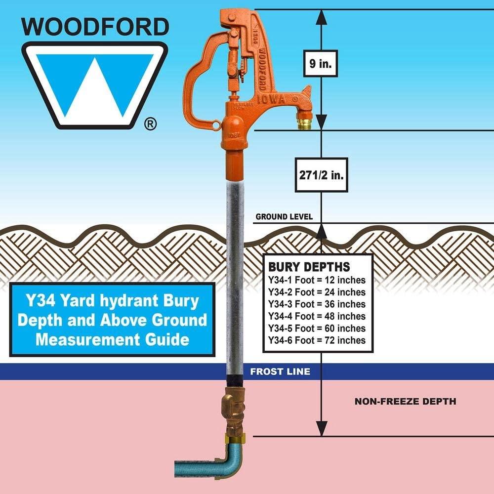 EAGLE MOUNTAIN PROD Y34-2 Woodford Yard Hydrant Freezeless, 1", 1/8", 2 ' L, 3/4", 3/8"