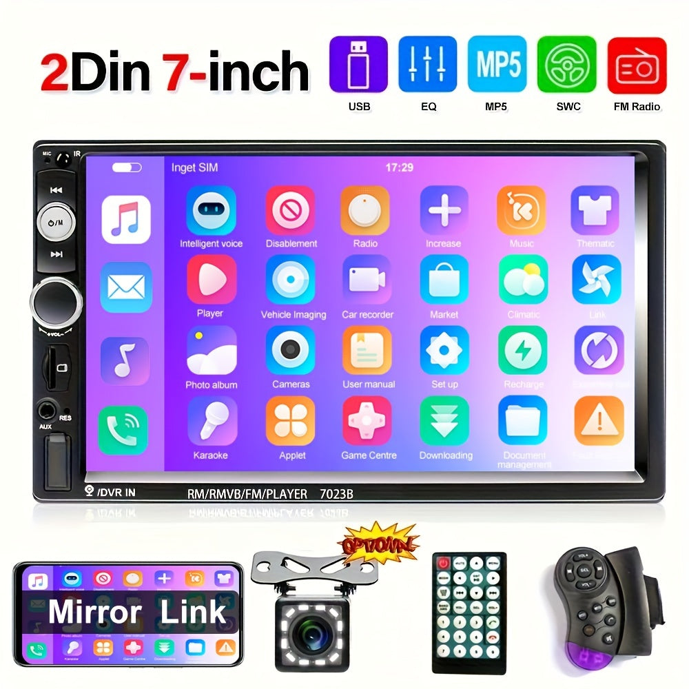 7-Inch HD Touch Screen Car Stereo Radio Audio Double Din Car Multimedia Player With Mirror Link USB FM Autoradio+Remote Control +Steering Control