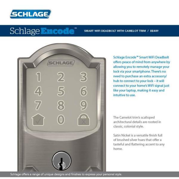 Camelot Encode Smart Wifi Door Lock with Alarm in Satin Nickel