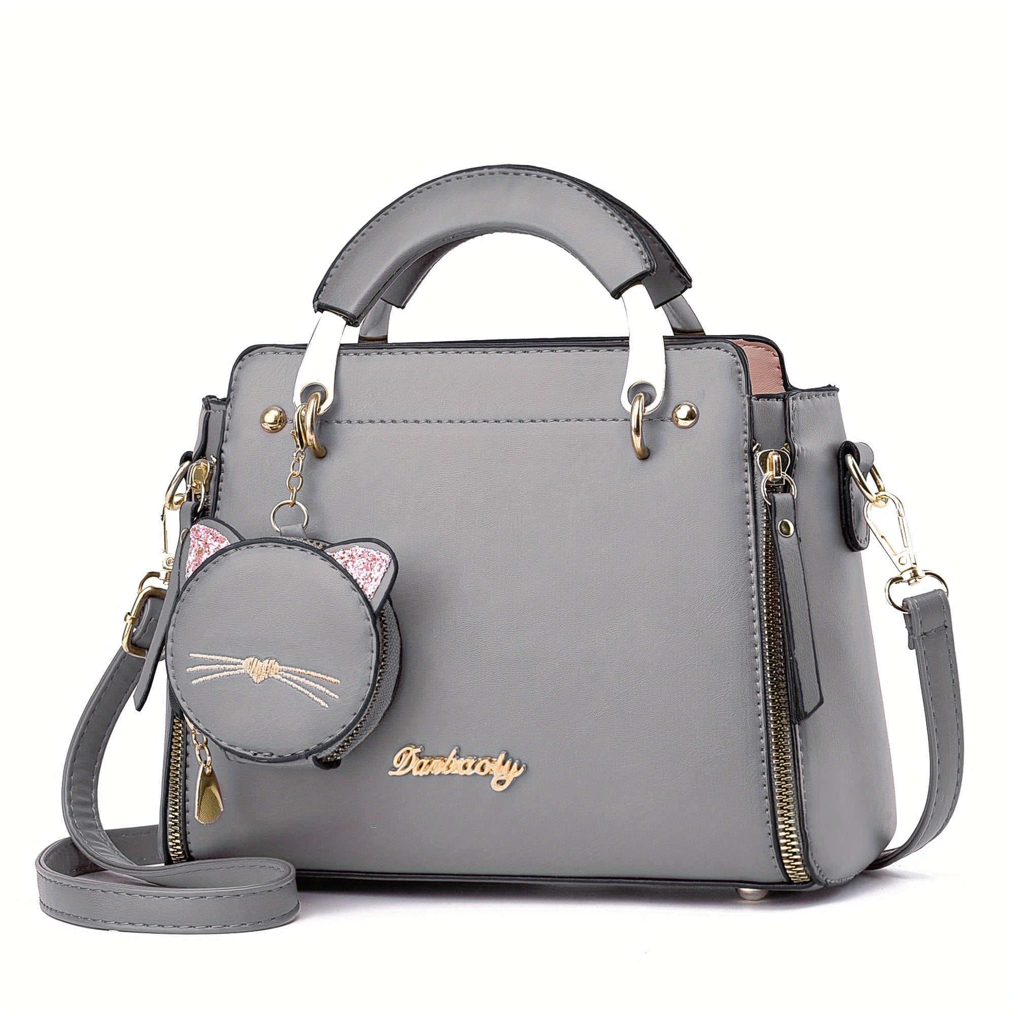 Letter Decor Hand Satchel Bag, Stylish Shoulder Zipper Bag With Mini Coin Purse, Crossbody Bag For Work