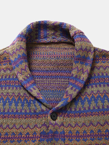 mens colorful knitted lapel single breasted double pocket casual cardigans