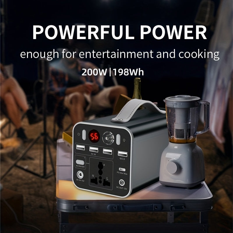 53000mAh Camping Battery Power Station, 198wh Portable Power Bank, With 110V AC Outlet, DC/PD Twoway Fast Charge, Outdoor Generator, LED Light, 4 USB