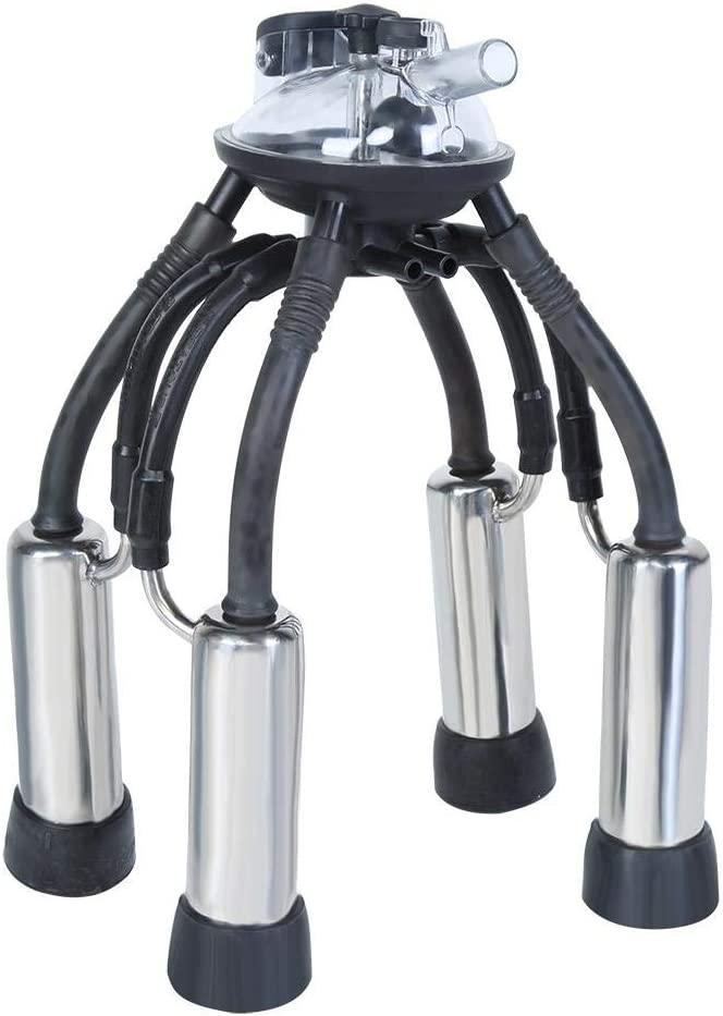 MilMachine for Cow, Portable Transparent 32L Cow Milker Dairy MilMachine Bucket Tank with 4 Teat Cups for Dairy Farm