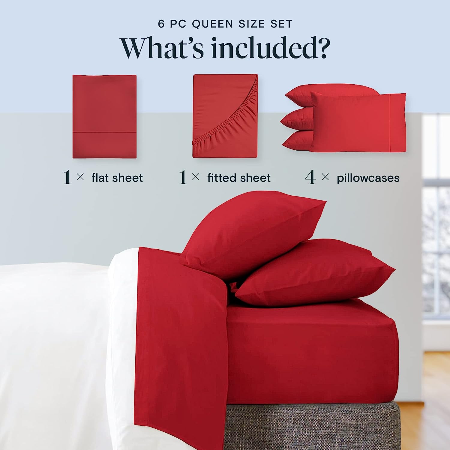LuxClub 6 PC Queen Sheet Set Bamboo Sheets Deep Pockets 18" Eco Friendly Wrinkle Free Cooling Sheets Machine Washable Hotel Bedding Silky Soft - Red Queen